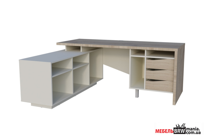 Стіл комп'ютерний Connect 1 Intarsio кутовий з 3 шухлядами Дуб кремона котта/стоун бейж