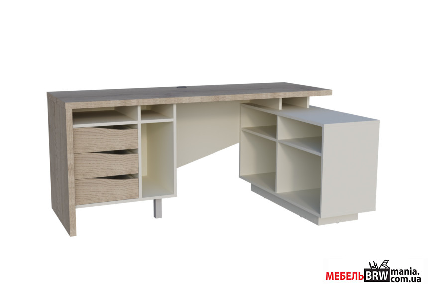 Стіл комп'ютерний Connect 2 Intarsio кутовий з 3 шухлядами Дуб кремона котта/стоун бейж