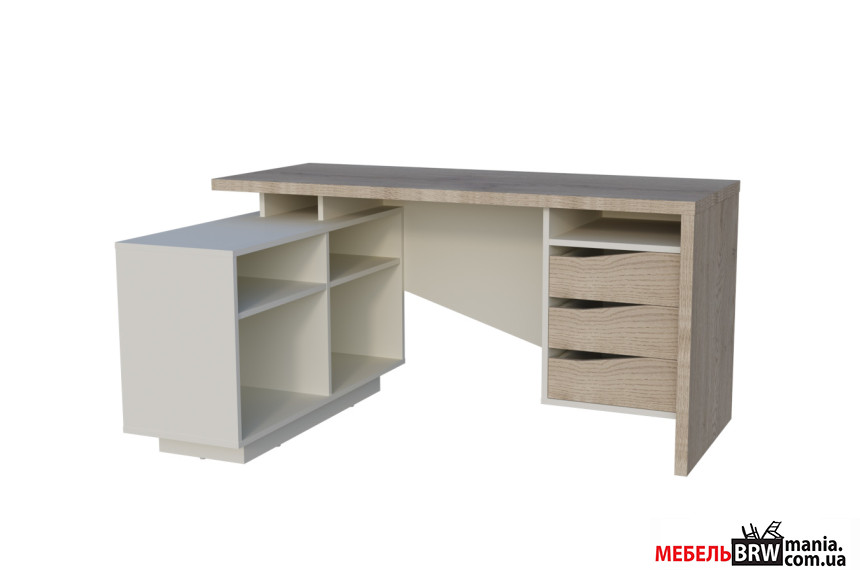 Стіл комп'ютерний Connect 3 Intarsio кутовий з 3 шухлядами Дуб кремона котта/стоун бейж