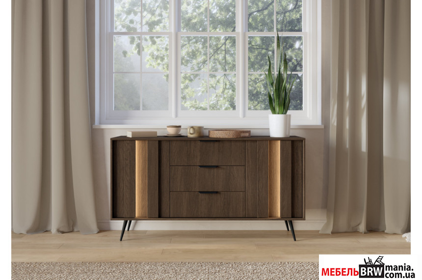 Комод с подсветкой Perfect Home Амаро / Amaro 2D3S/153 2-дверный с 3 ящиками Дуб дунин