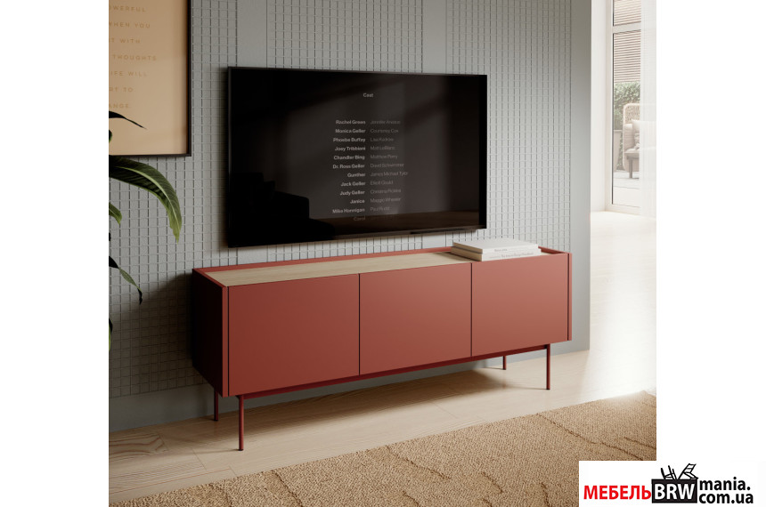 Тумба под ТВ Perfect Home Колор / Color RTV144 3-дверная Керамик ред