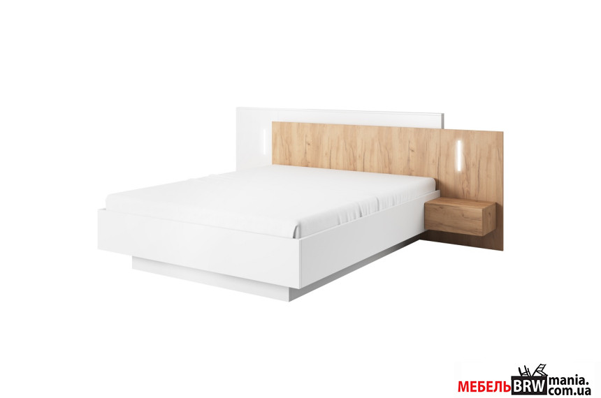 Кровать (каркас) Perfect Home 3Д / 3D 160 двухспальная с тумбами прикроватными и подсветкой Белый/дуб крафт золотой