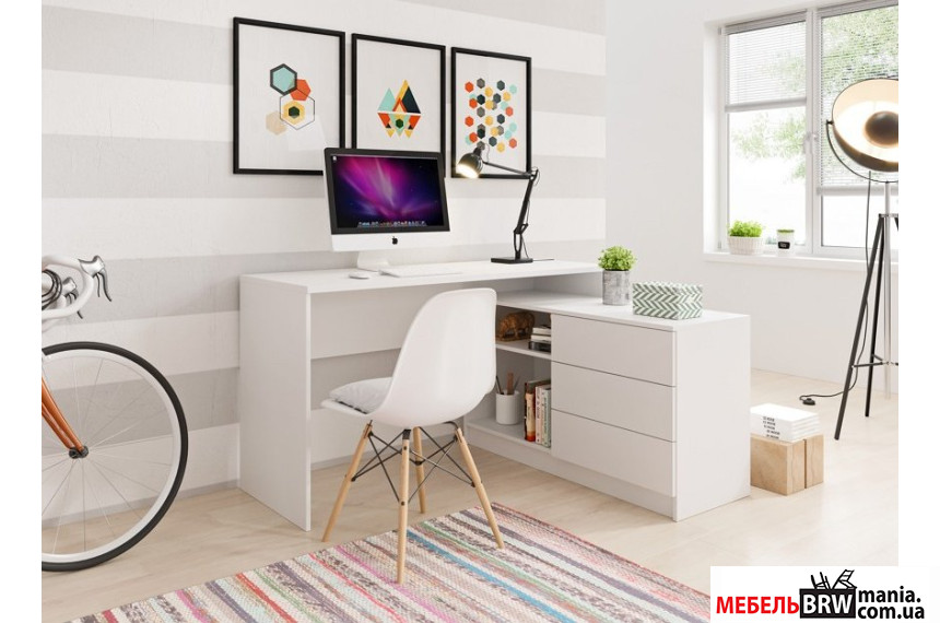 Стол офисный компьютерный, письменный Perfect Home Тео / Teo 3S/138 с 3 ящиками Белый