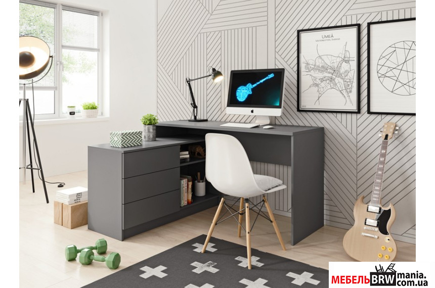 Стол офисный компьютерный, письменный Perfect Home Тео / Teo 3S/138 с 3 ящиками Графит