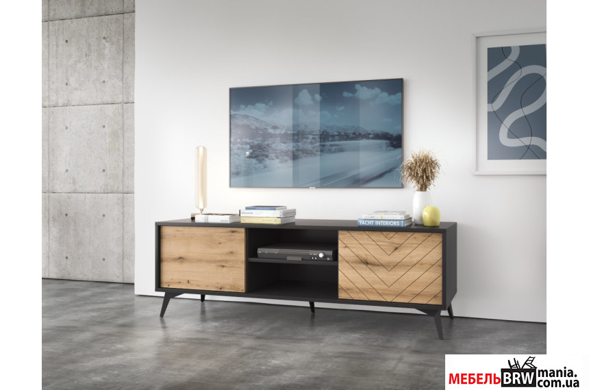Тумба под ТВ Perfect Home Даймонд / Diamond RTV154 2-дверная Дуб эвок/черный