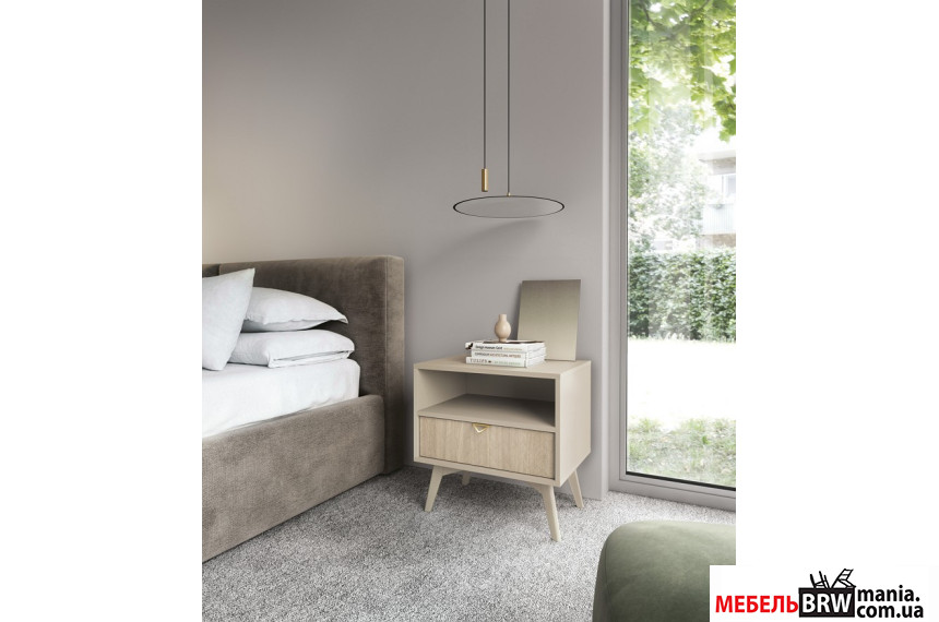 Тумба прикроватная Perfect Home Форест / Forest S54 с 1 ящиком Беж песочный/ель сканди
