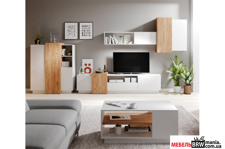 Стенка в гостиную Perfect Home 3Д / 3D B Белый/дуб крафт золотой