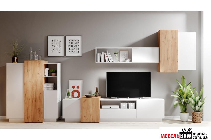 Стенка в гостиную Perfect Home 3Д / 3D C Белый/дуб крафт золотой