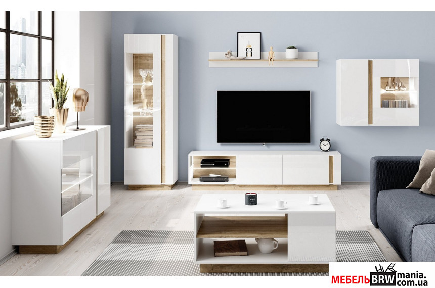 Стенка в гостиную Perfect Home Арко / Arco A Белый глянец/дуб грандсон