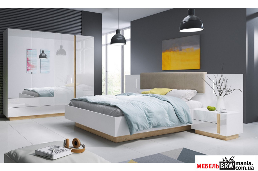 Набір меблів у спальню Perfect Home Арко / Arco A Білий глянець/дуб грандсон