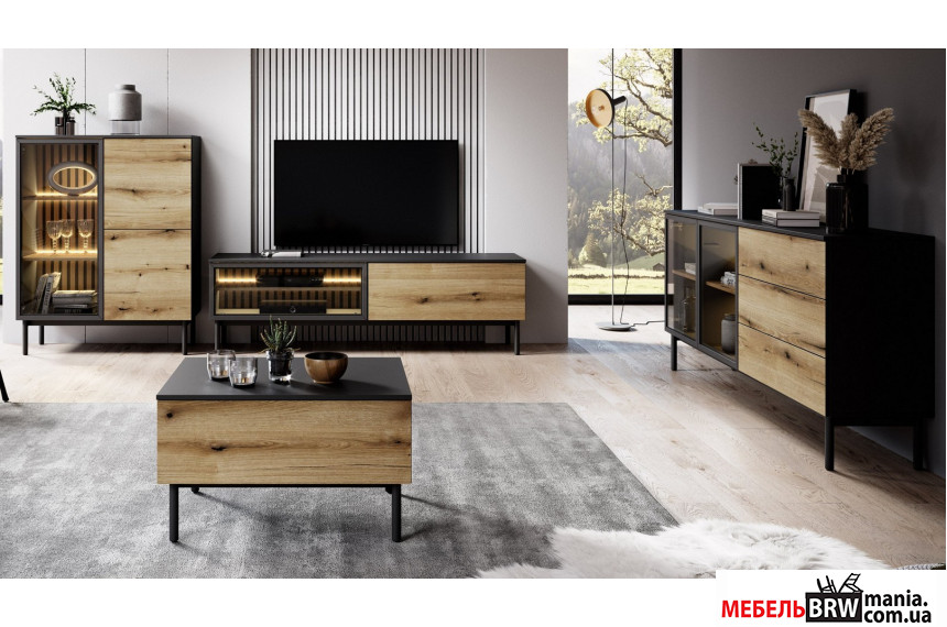 Стенка в гостиную Perfect Home Ланг / Lang B Черный/дуб эвок