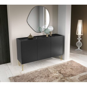 Комод Perfect Home Гармони / Harmony K144 3-дверный с золотыми ножками Черный/черный мрамор роял