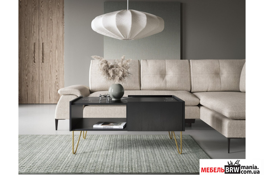 Стол журнальный Perfect Home Гармони / Harmony L97 с 2 ящиками и золотыми ножками Черный/черный мрамор роял