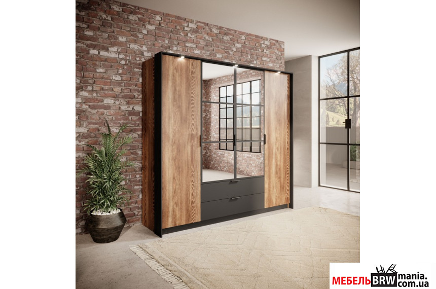 Шкаф платяной Perfect Home Милтон / Milton 4D2S/220 4-дверный с зеркалом Каштан/антрацит