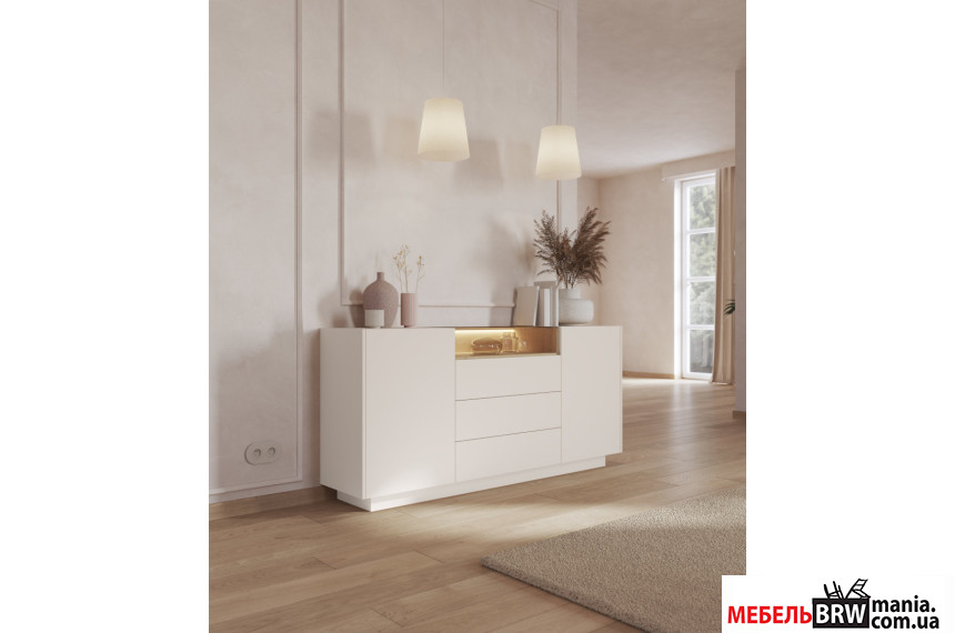 Комод с подсветкой Perfect Home Хиро / Hiro 2D3S/176 2-дверный с 3 ящиками Беж/дуб кремона