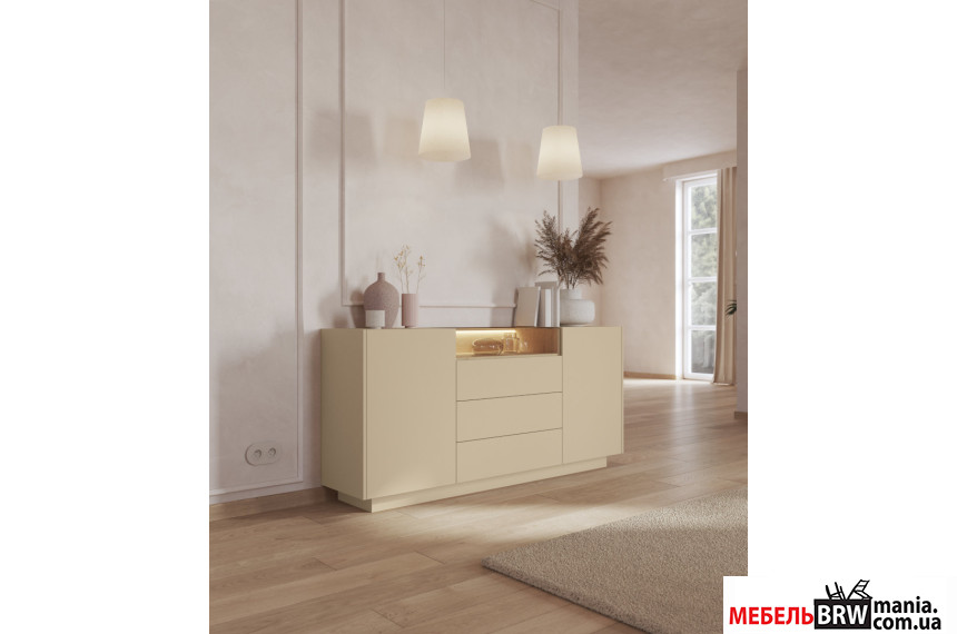 Комод с подсветкой Perfect Home Хиро / Hiro 2D3S/176 2-дверный с 3 ящиками Какао/дуб кремона