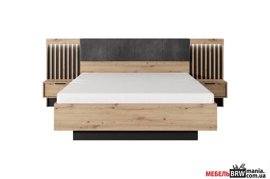 Кровать (каркас) Perfect Home Талли / Tally 160  с тумбами прикроватными и мягким изголовьем двухспальная Дуб артизан/антрацит