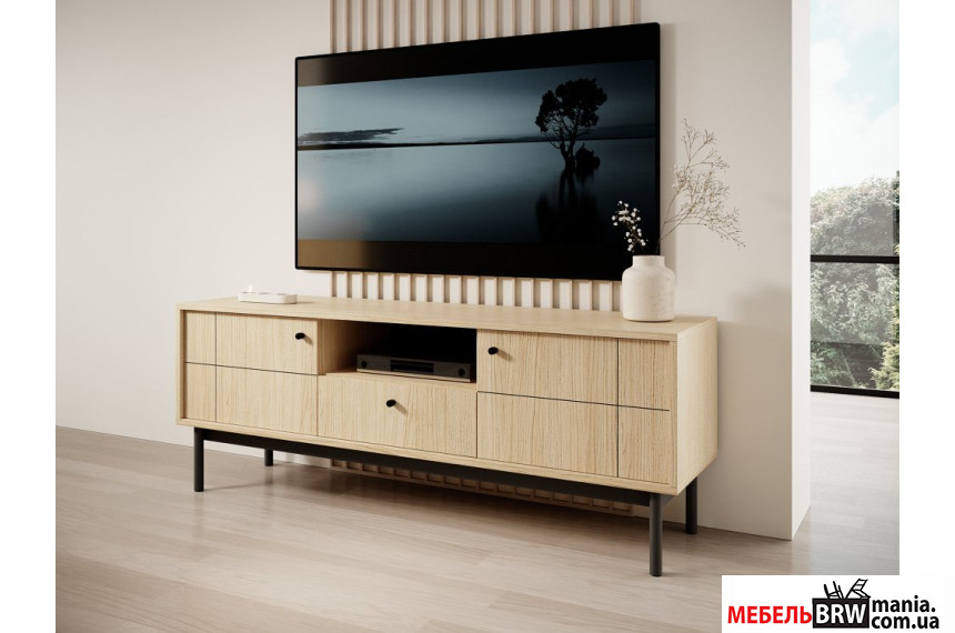 Тумба под ТВ Perfect Home Джапанди / Japandi RTV154 2-дверная с 1 ящиком Дуб линеа