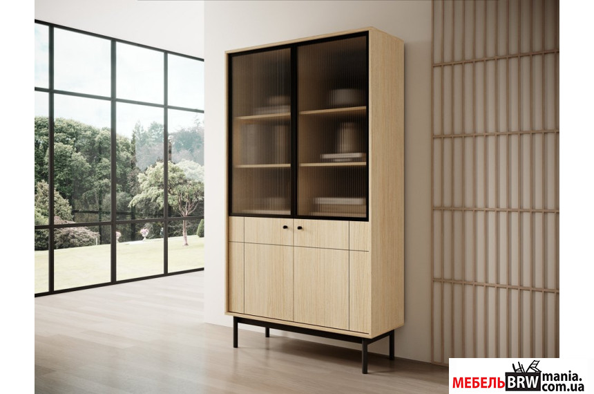 Витрина Perfect Home Джапанди / Japandi WT104 2-дверная Дуб линеа