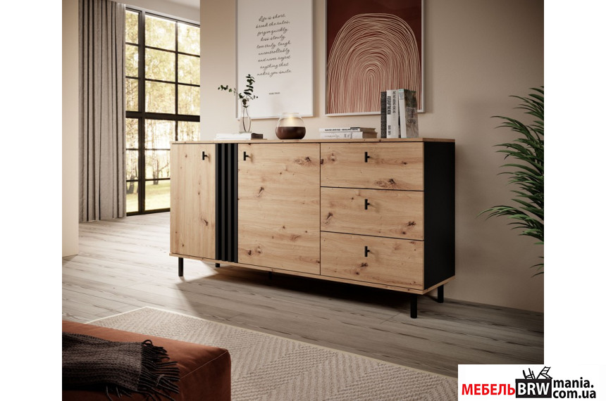 Комод Perfect Home Мадис / Madis 2D3S/165 2-дверный с 3 ящиками Дуб артизан/антрацит