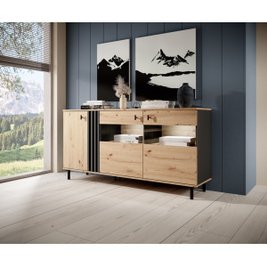 Комод с витриной Perfect Home Мадис / Madis 3D2W/165 3-дверный Дуб артизан/антрацит