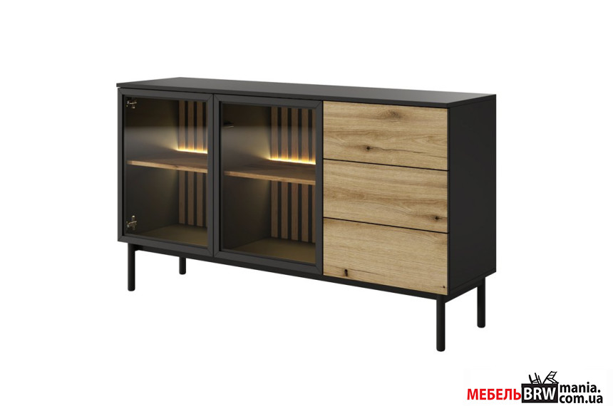 Комод с подсветкой Perfect Home Ланг / Lang 2D3S/150 2-дверный с 3 ящиками Черный/дуб эвок