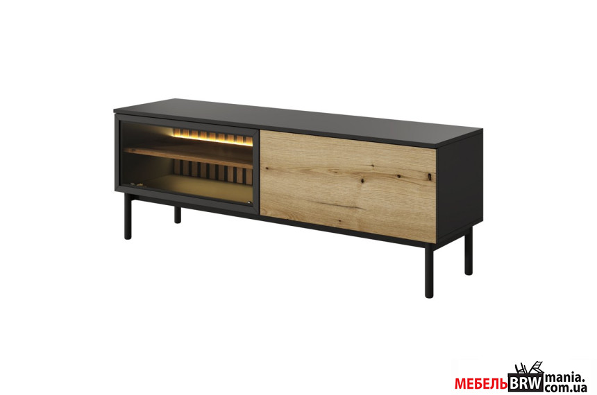 Тумба под ТВ с подсветкой Perfect Home Ланг / Lang 2D/150 2-дверная Черный/дуб эвок