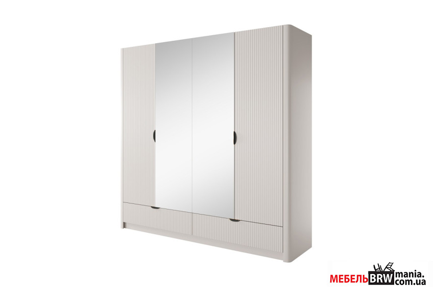 Шкаф платяной Perfect Home Ланте / Lante 4D2S/213 4-дверный с зеркалом и черными ручами Беж