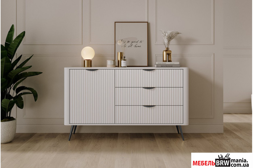 Комод Perfect Home Ланте / Lante 1D3S/138 1-дверный с 3 ящиками и черными ножками Белый