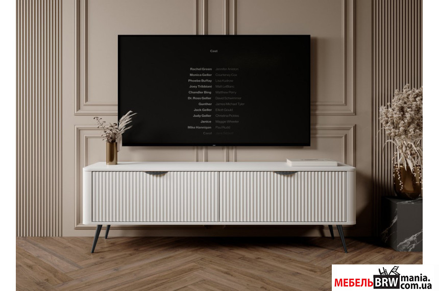 Тумба под ТВ Perfect Home Ланте / Lante 2D/163 2-дверная с черными ножками Белый