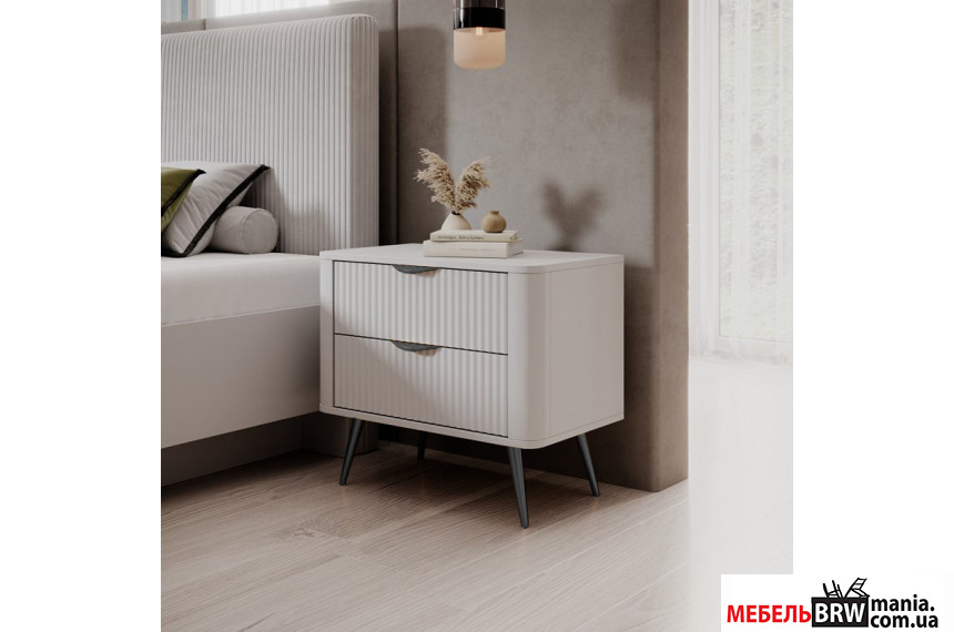 Тумба прикроватная Perfect Home Ланте / Lante 2S с 2 ящиками и черными ножками Белый