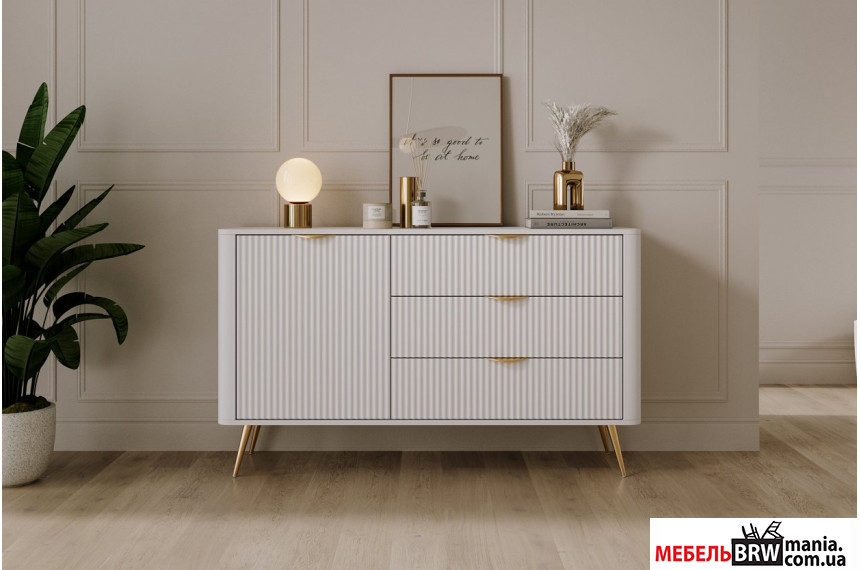 Комод Perfect Home Ланте / Lante 1D3S/138 1-дверный с 3 ящиками и золотыми ножками Белый