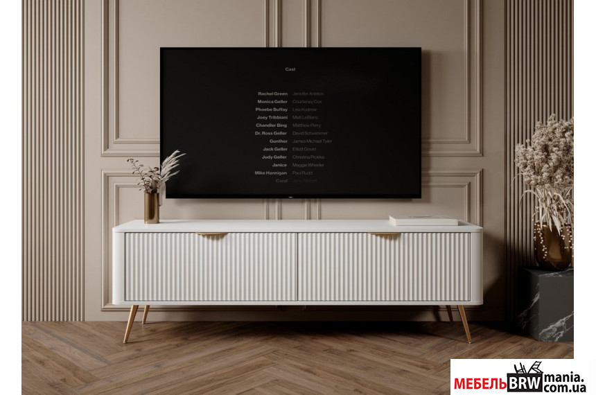Тумба под ТВ Perfect Home Ланте / Lante 2D/163 2-дверная с золотыми ножками Белый