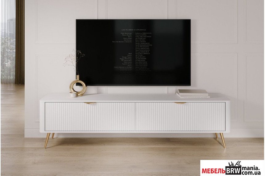 Тумба под ТВ Perfect Home Ланте / Lante 2D/200 2-дверная с золотыми ножками Белый