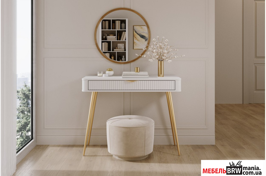 Стол туалетный Perfect Home Ланте / Lante 1S/100 с 1 ящиком и золотыми ножками Белый