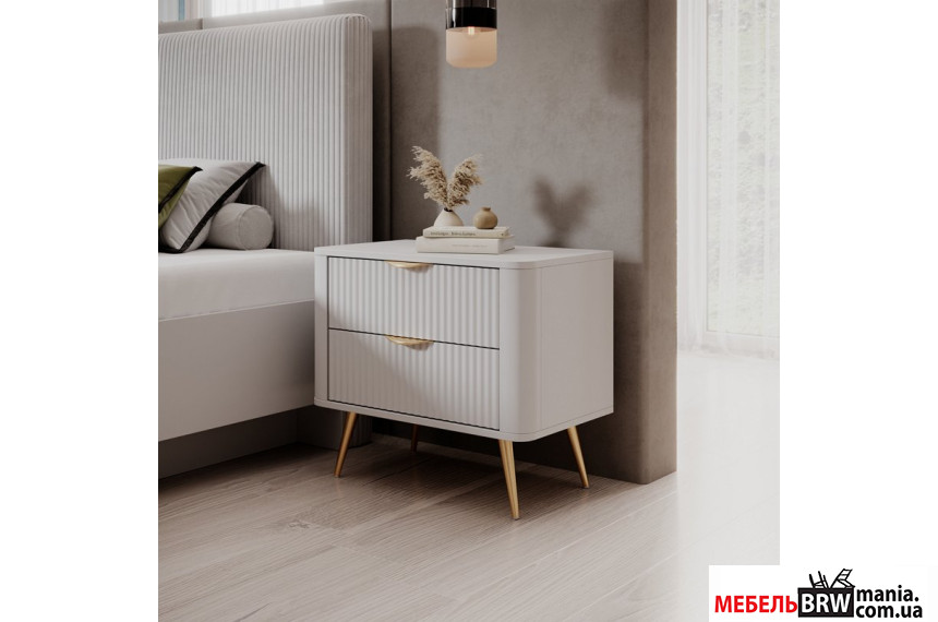 Тумба прикроватная Perfect Home Ланте / Lante 2S с 2 ящиками и золотыми ножками Белый