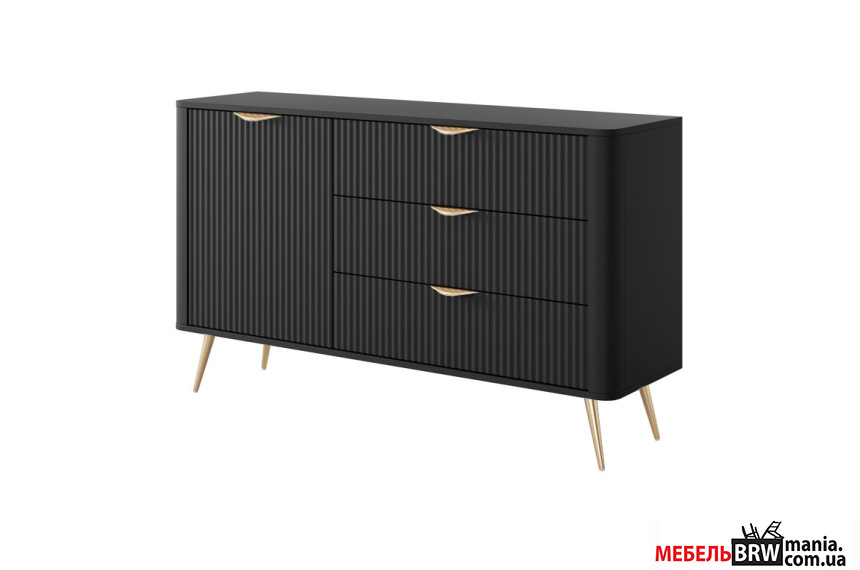 Комод Perfect Home Ланте / Lante 1D3S/138 1-дверный с 3 ящиками и золотыми ножками Черный