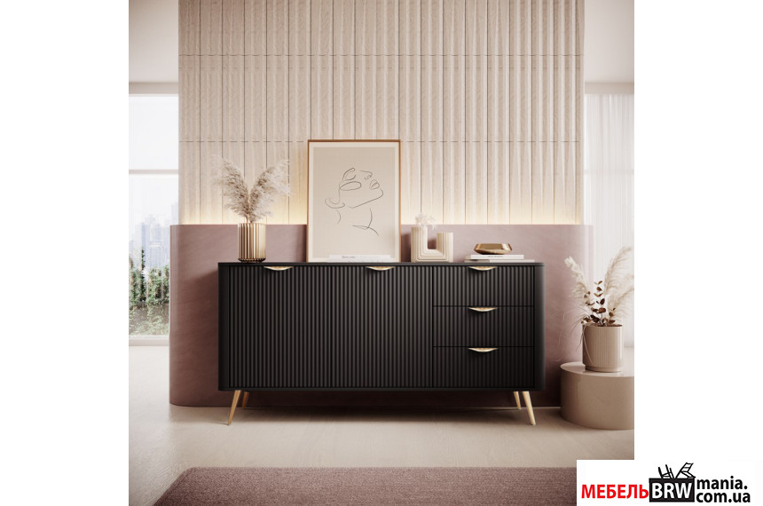 Комод Perfect Home Ланте / Lante 2D3S/163 2-дверный с 3 ящиками и золотыми ножками Черный