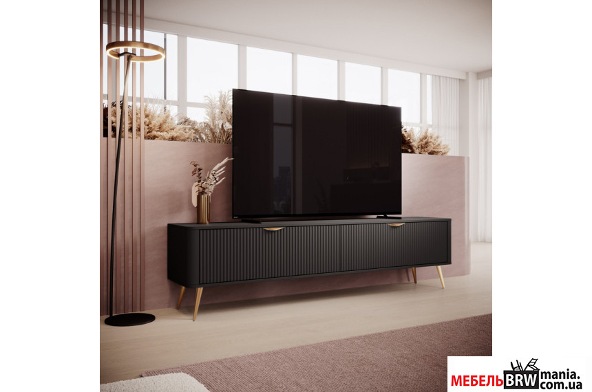 Тумба под ТВ Perfect Home Ланте / Lante 2D/200 2-дверная с золотыми ножками Черный