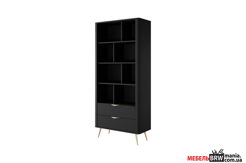 Стеллаж Perfect Home Ланте / Lante 2S c 2 ящиками и золотыми ножками Черный