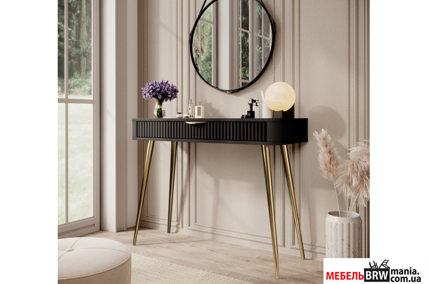 Стол туалетный Perfect Home Ланте / Lante 1S/100 с 1 ящиком и золотыми ножками Черный