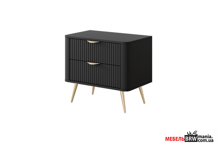 Тумба прикроватная Perfect Home Ланте / Lante 2S с 2 ящиками и золотыми ножками Черный