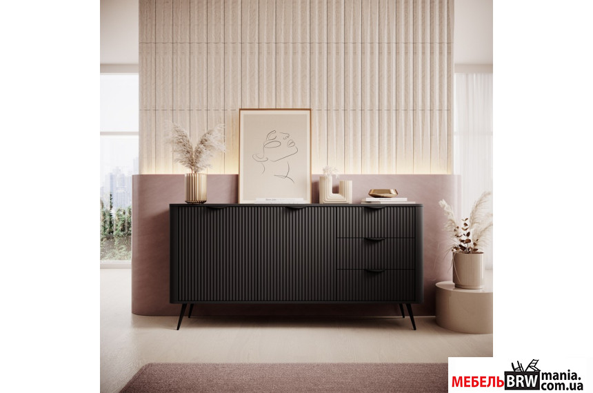 Комод Perfect Home Ланте / Lante 2D3S/163 2-дверный с 3 ящиками и черными ножками Черный