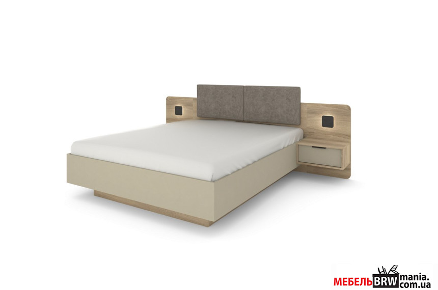 Кровать (каркас) Perfect Home Летто / Letto 160 двухспальная с тумбами прикроватными и подсветкой Дуб терра темный/серый каменный