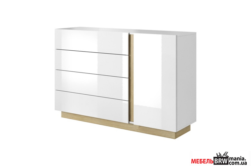 Комод Perfect Home Арко / Arco 1D4S/138 1-дверный с 4 ящиками Белый глянец/дуб грандсон