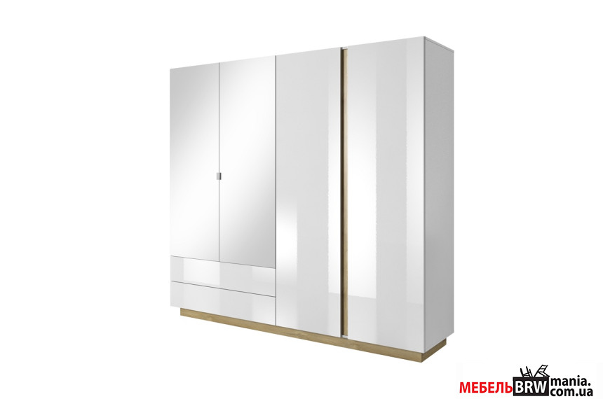 Шкаф платяной Perfect Home Арко / Arco 4D2S/220 4-дверный с зеркалом Белый глянец/дуб грандсон