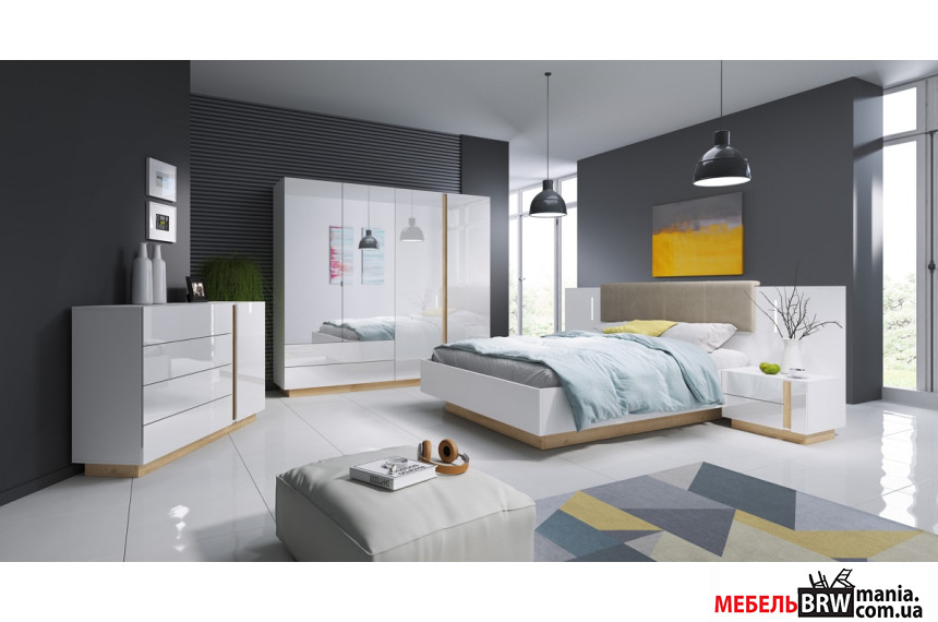 Набор мебели в спальню Perfect Home Арко / Arco Белый глянец/дуб грандсон