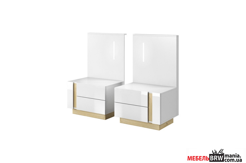 Тумбы прикроватные 2 шт. Perfect Home Арко / Arco 2S/60 с 4 ящиками с подсветкой Белый глянец/дуб грандсон