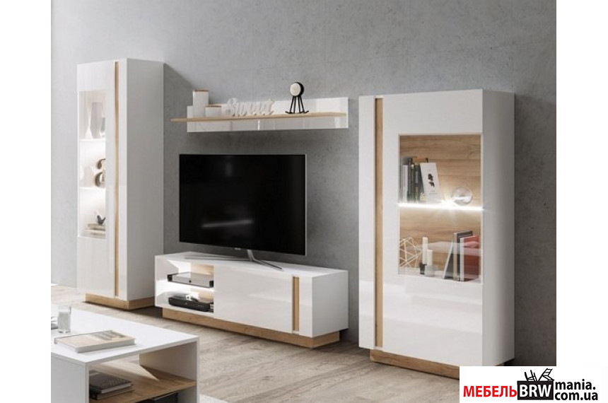 Стенка в гостиную Perfect Home Арко / Arco Белый глянец/дуб грандсон