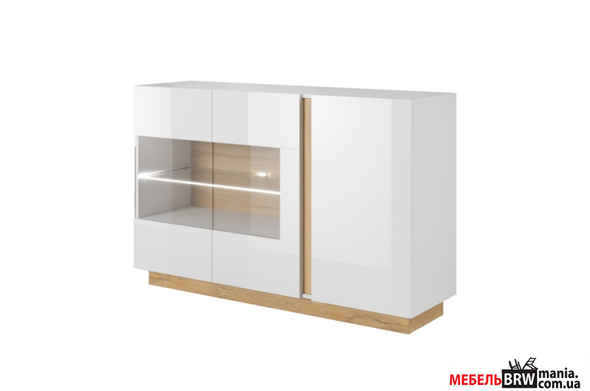 Комод с витриной Perfect Home Арко / Arco 3D2W/138 3-дверный Белый глянец/дуб грандсон